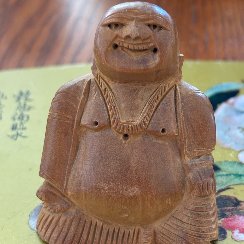 Hand-Carved Wooden Buddha Figurine - Warm Brown